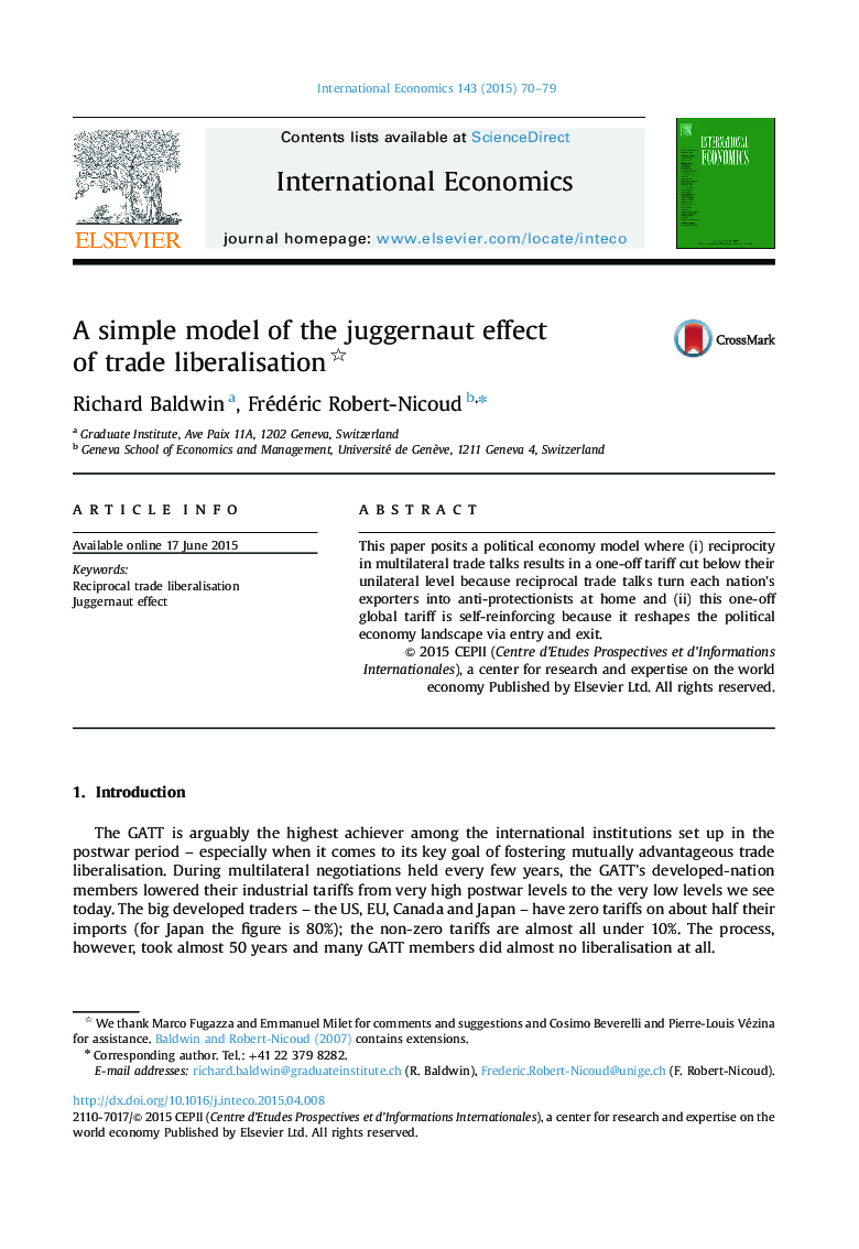 A simple model of the juggernaut effect of trade liberalisation 