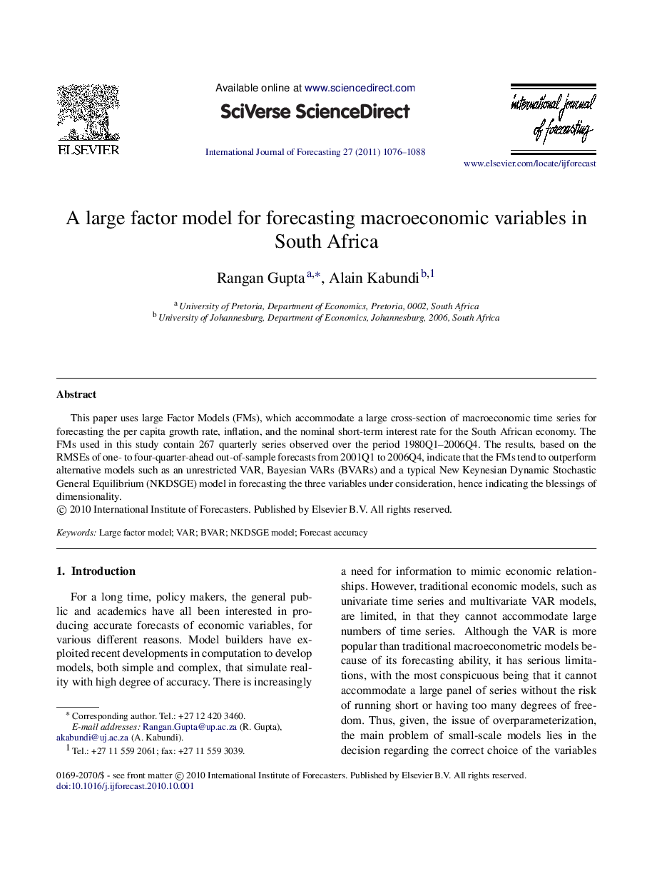 A large factor model for forecasting macroeconomic variables in South Africa