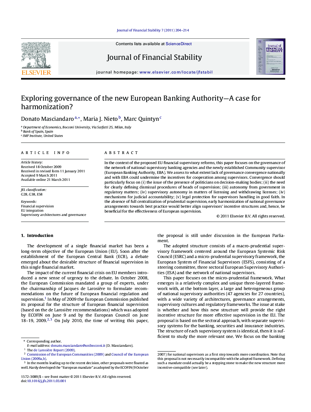 Exploring governance of the new European Banking Authority—A case for harmonization?