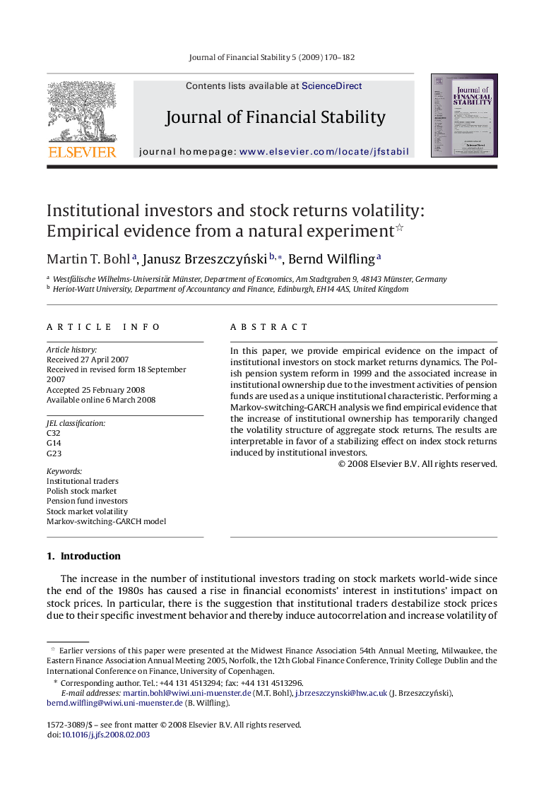 Institutional investors and stock returns volatility: Empirical evidence from a natural experiment 