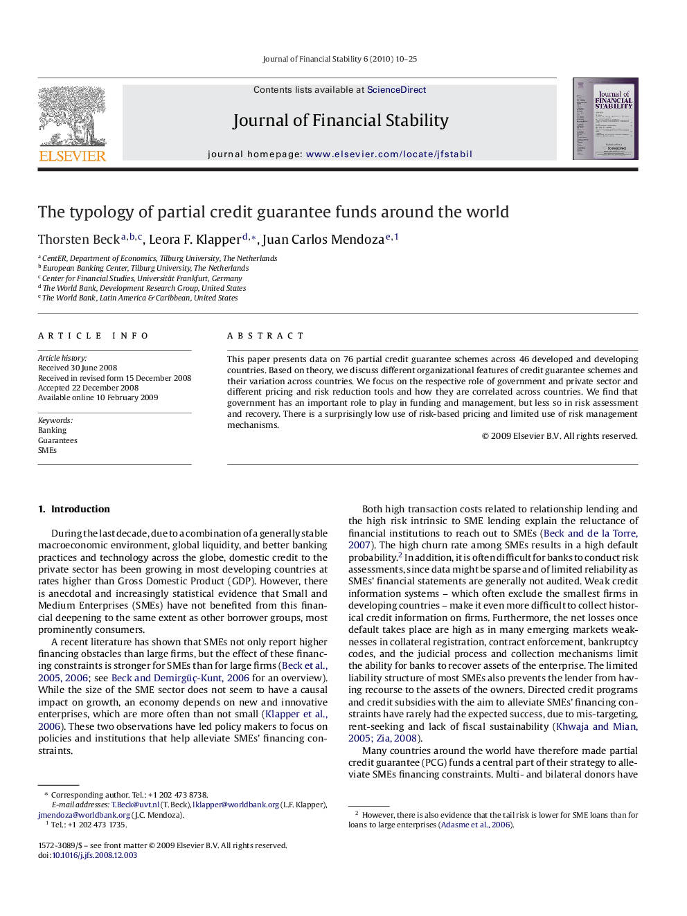 The typology of partial credit guarantee funds around the world