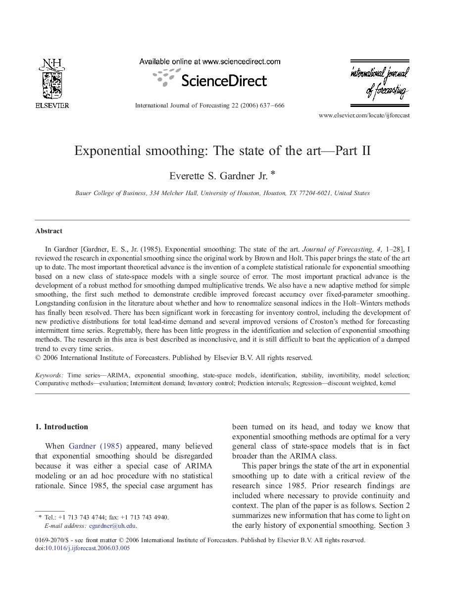 Exponential smoothing: The state of the art—Part II