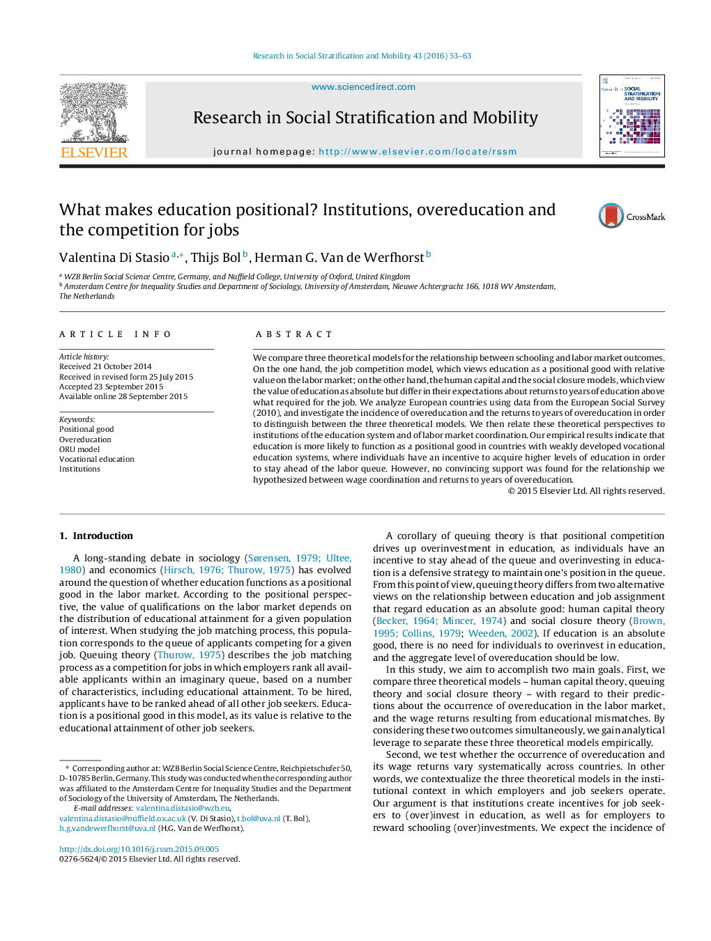 What makes education positional? Institutions, overeducation and the competition for jobs