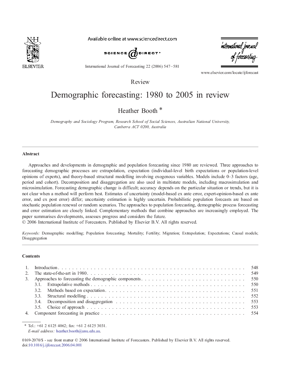 Demographic forecasting: 1980 to 2005 in review