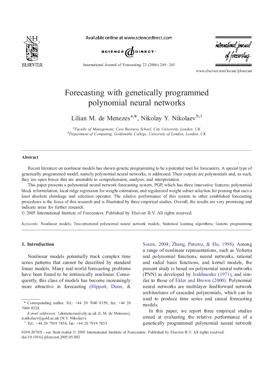 Forecasting with genetically programmed polynomial neural networks