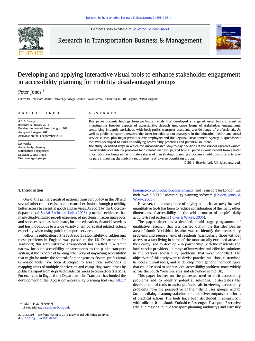 Developing and applying interactive visual tools to enhance stakeholder engagement in accessibility planning for mobility disadvantaged groups