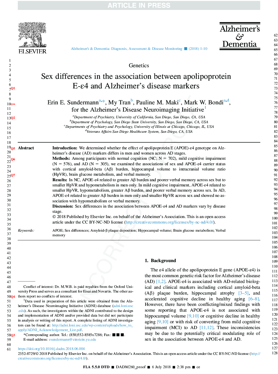 Sex differences in the association between apolipoprotein E Îµ4 allele and Alzheimer's disease markers