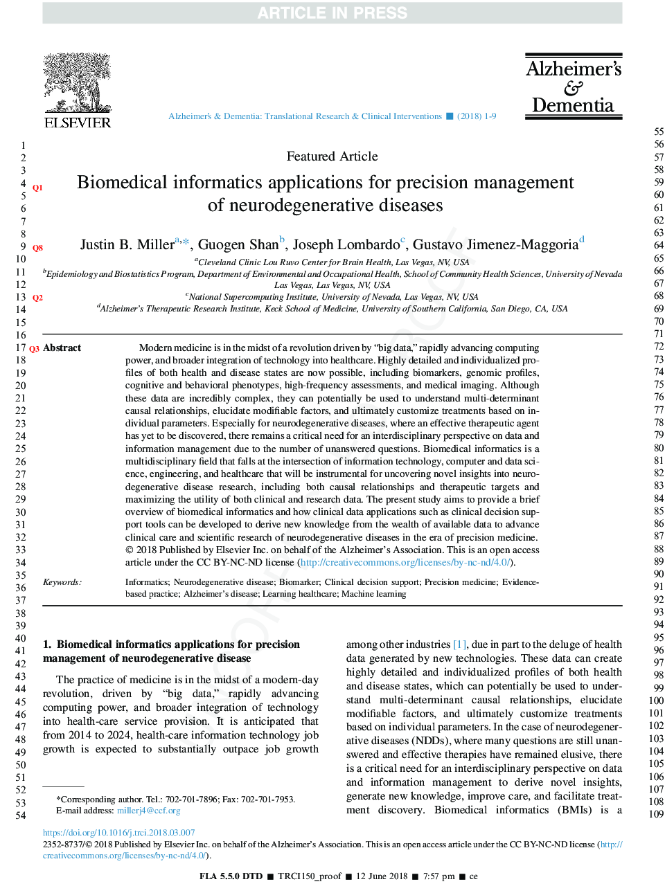 Biomedical informatics applications for precision management of neurodegenerative diseases