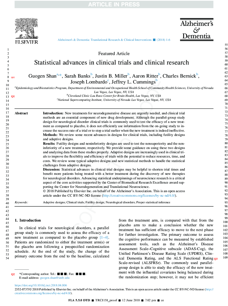 Statistical advances in clinical trials and clinical research