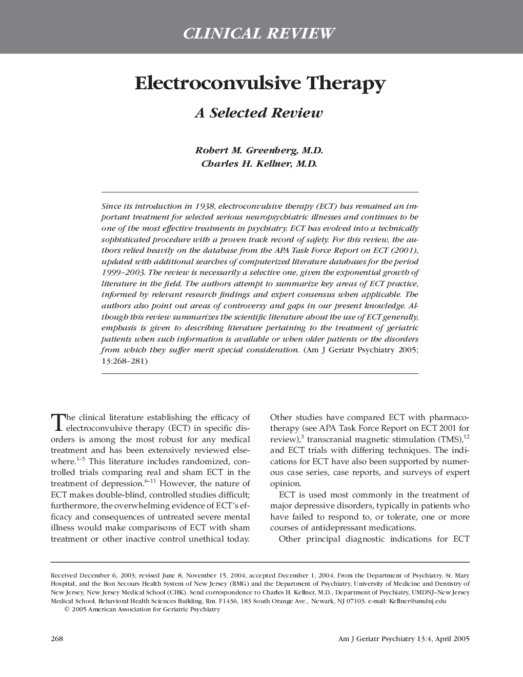 Electroconvulsive Therapy: A Selected Review