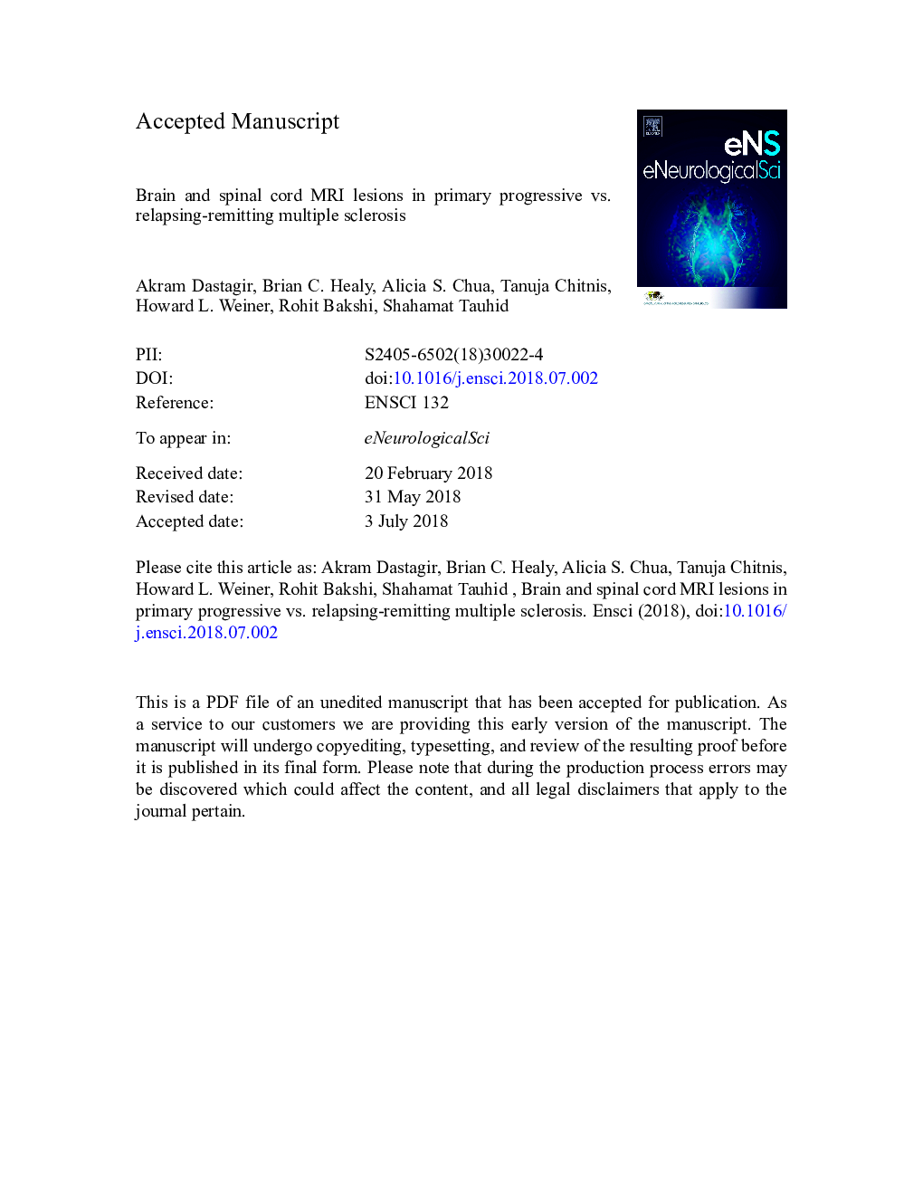 Brain and spinal cord MRI lesions in primary progressive vs. relapsing-remitting multiple sclerosis