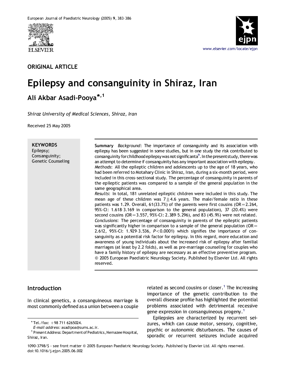 Epilepsy and consanguinity in Shiraz, Iran