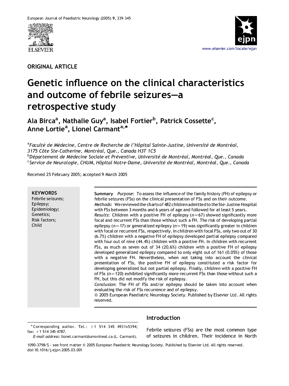 Genetic influence on the clinical characteristics and outcome of febrile seizures-a retrospective study