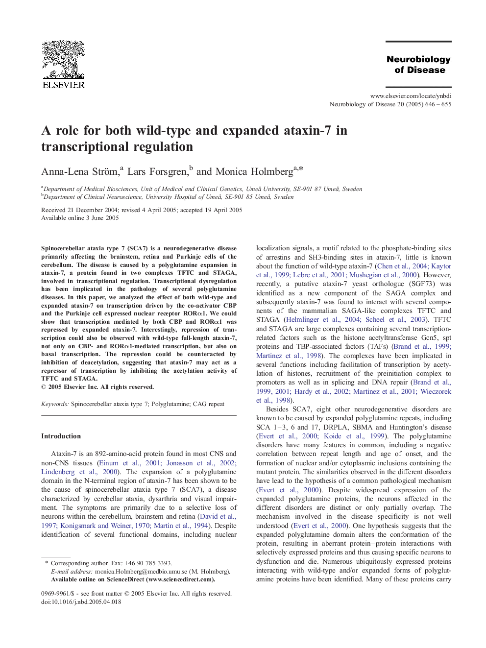 A role for both wild-type and expanded ataxin-7 in transcriptional regulation