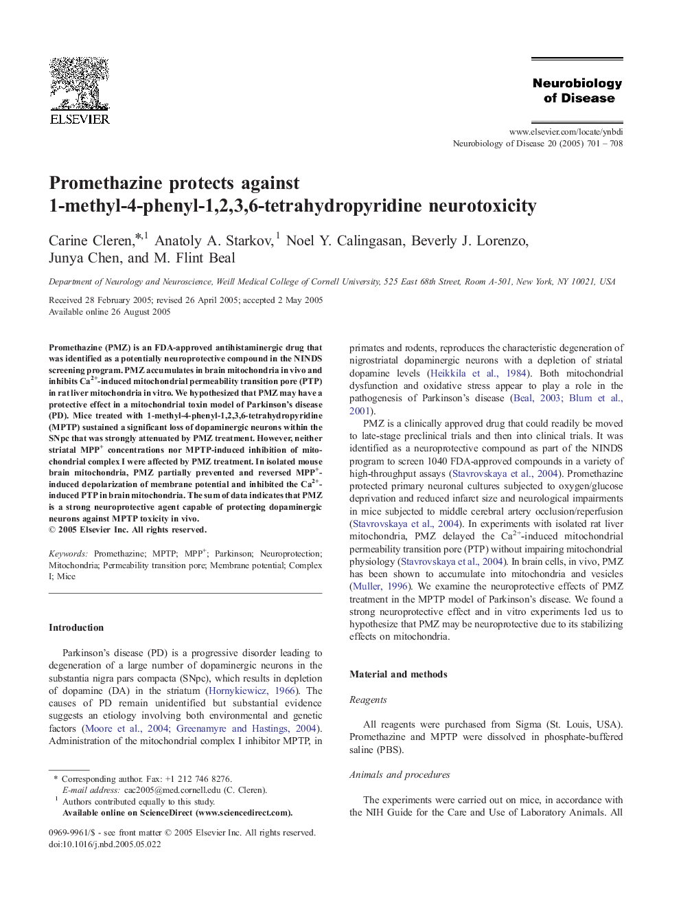 Promethazine protects against 1-methyl-4-phenyl-1,2,3,6-tetrahydropyridine neurotoxicity