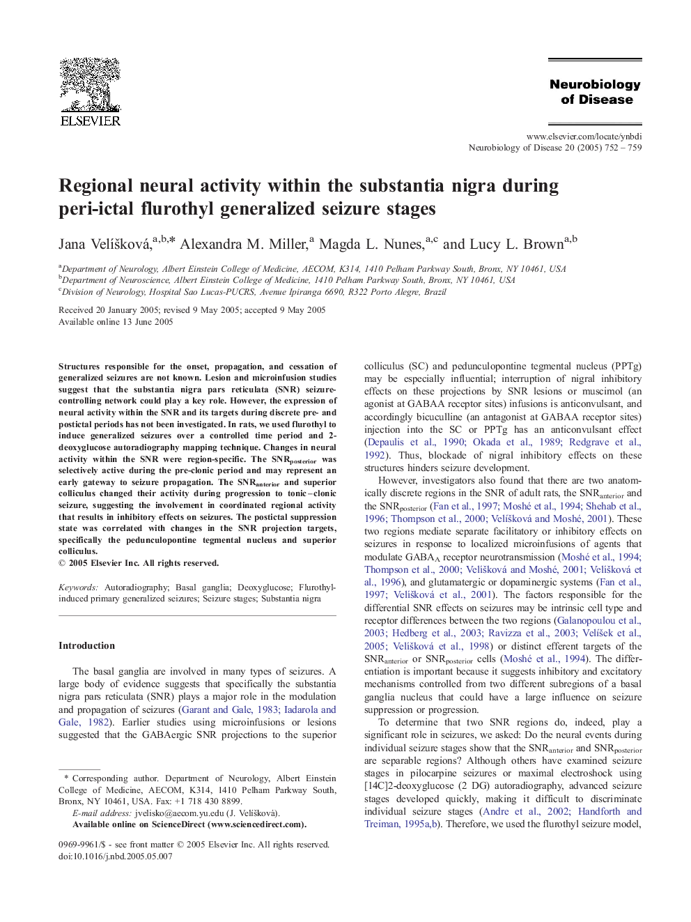 Regional neural activity within the substantia nigra during peri-ictal flurothyl generalized seizure stages