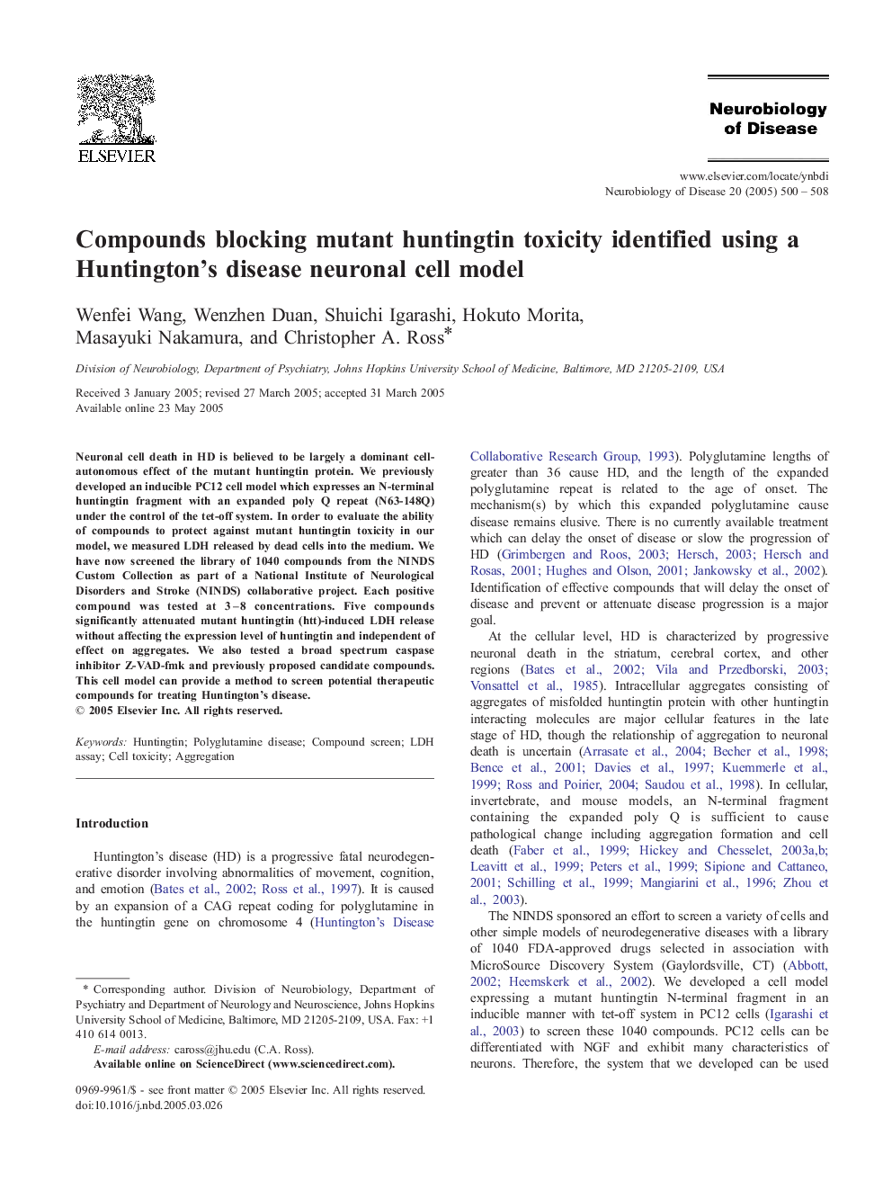 Compounds blocking mutant huntingtin toxicity identified using a Huntington's disease neuronal cell model