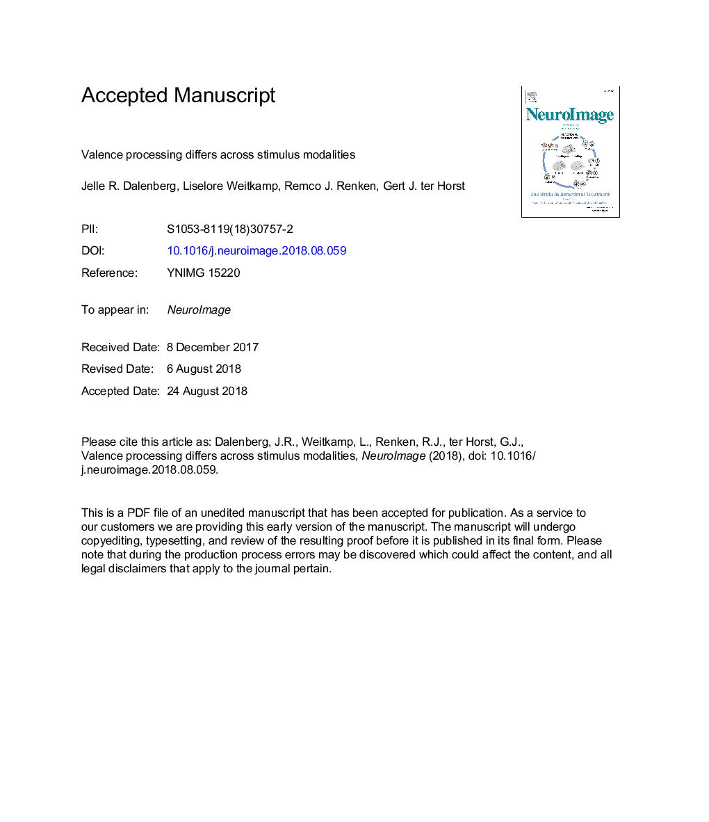 Valence processing differs across stimulus modalities