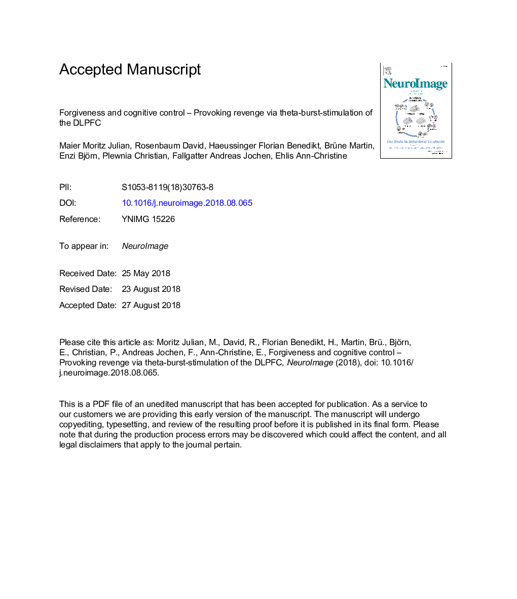 Forgiveness and cognitive control - Provoking revenge via theta-burst-stimulation of the DLPFC