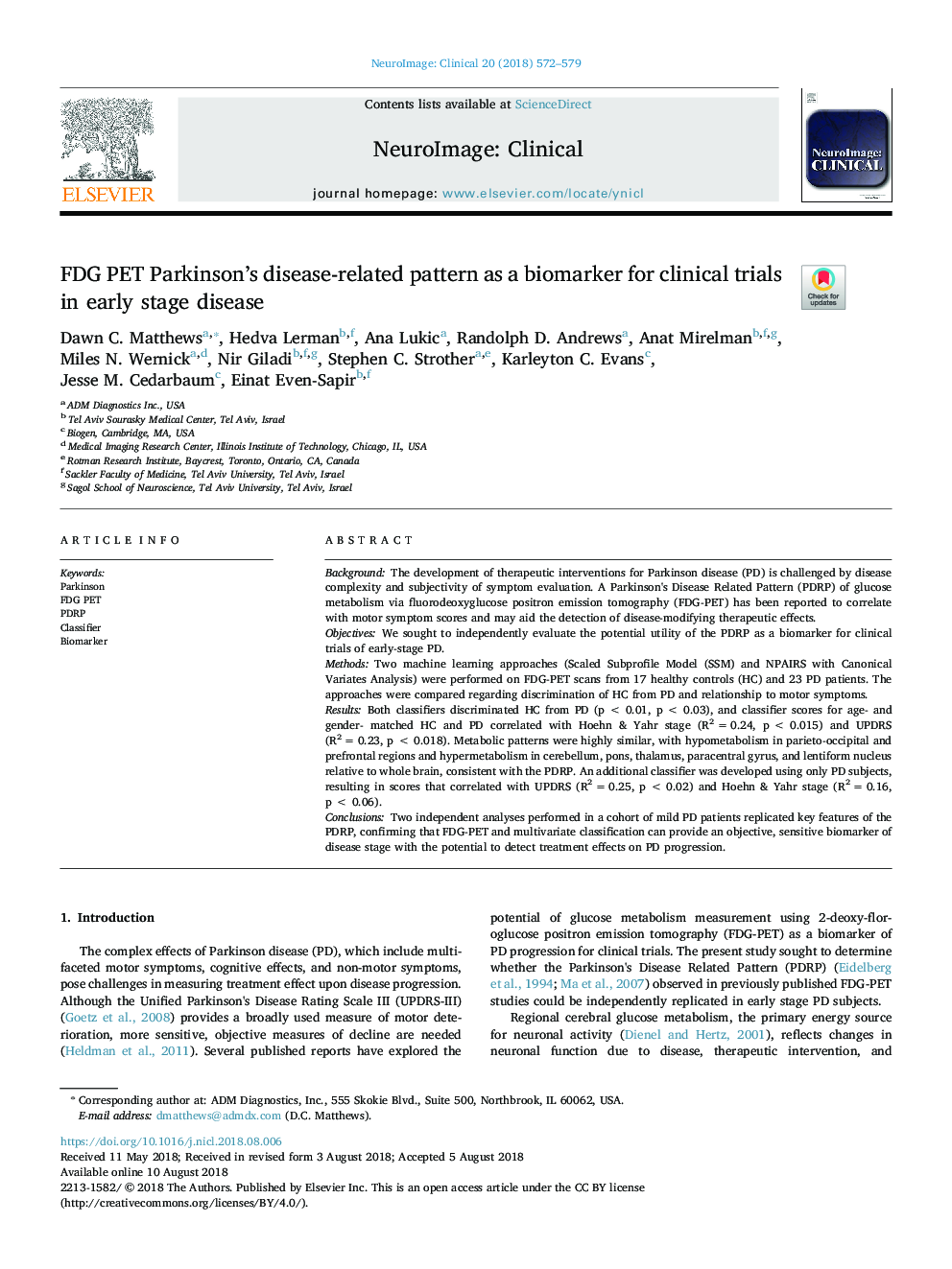 FDG PET Parkinson's disease-related pattern as a biomarker for clinical trials in early stage disease