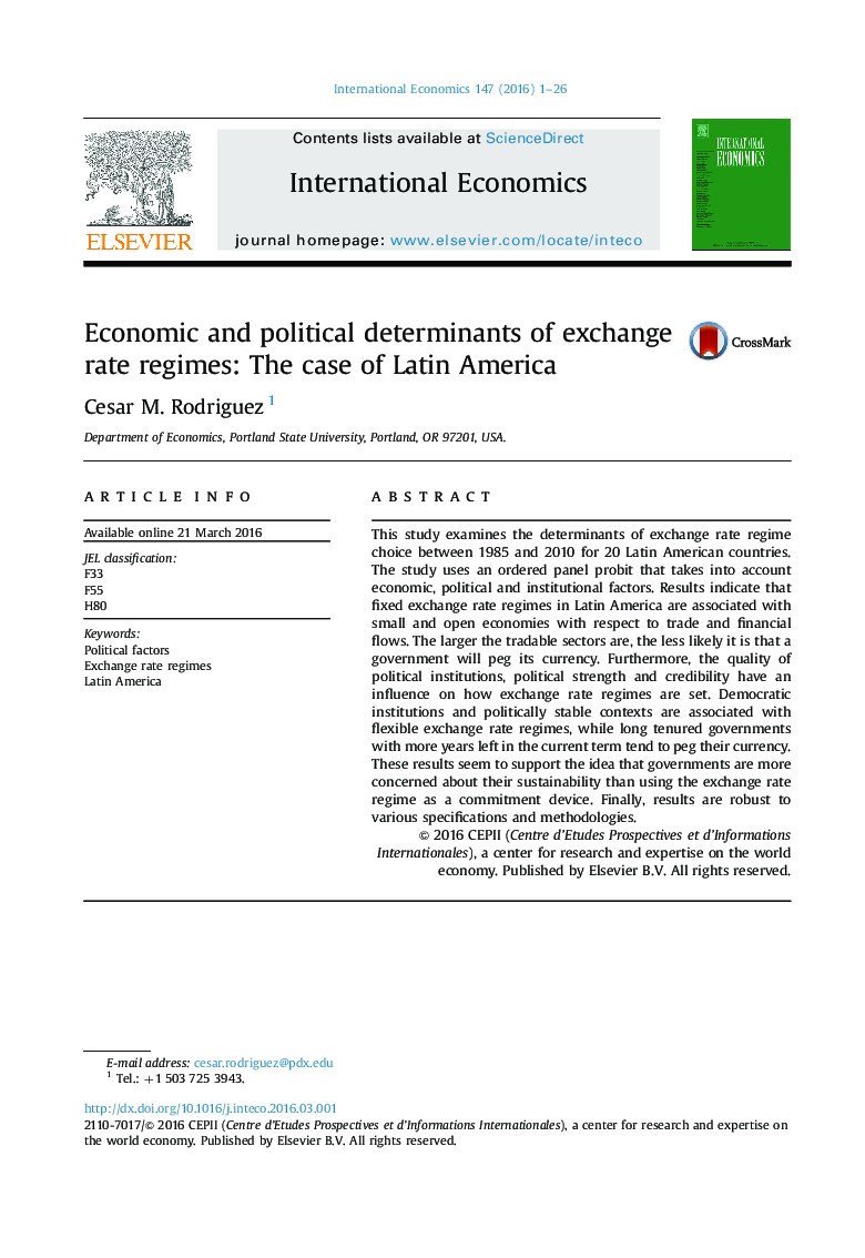 Economic and political determinants of exchange rate regimes: The case of Latin America
