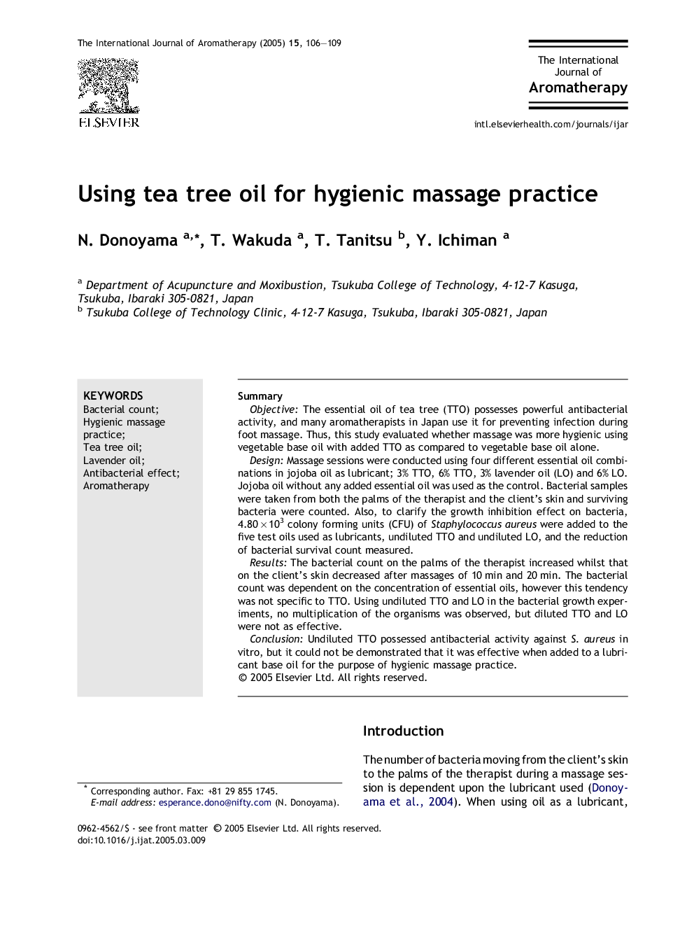 Using tea tree oil for hygienic massage practice