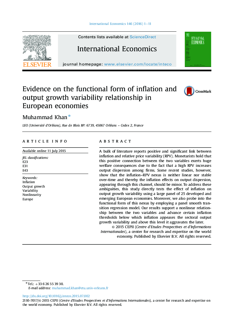 Evidence on the functional form of inflation and output growth variability relationship in European economies