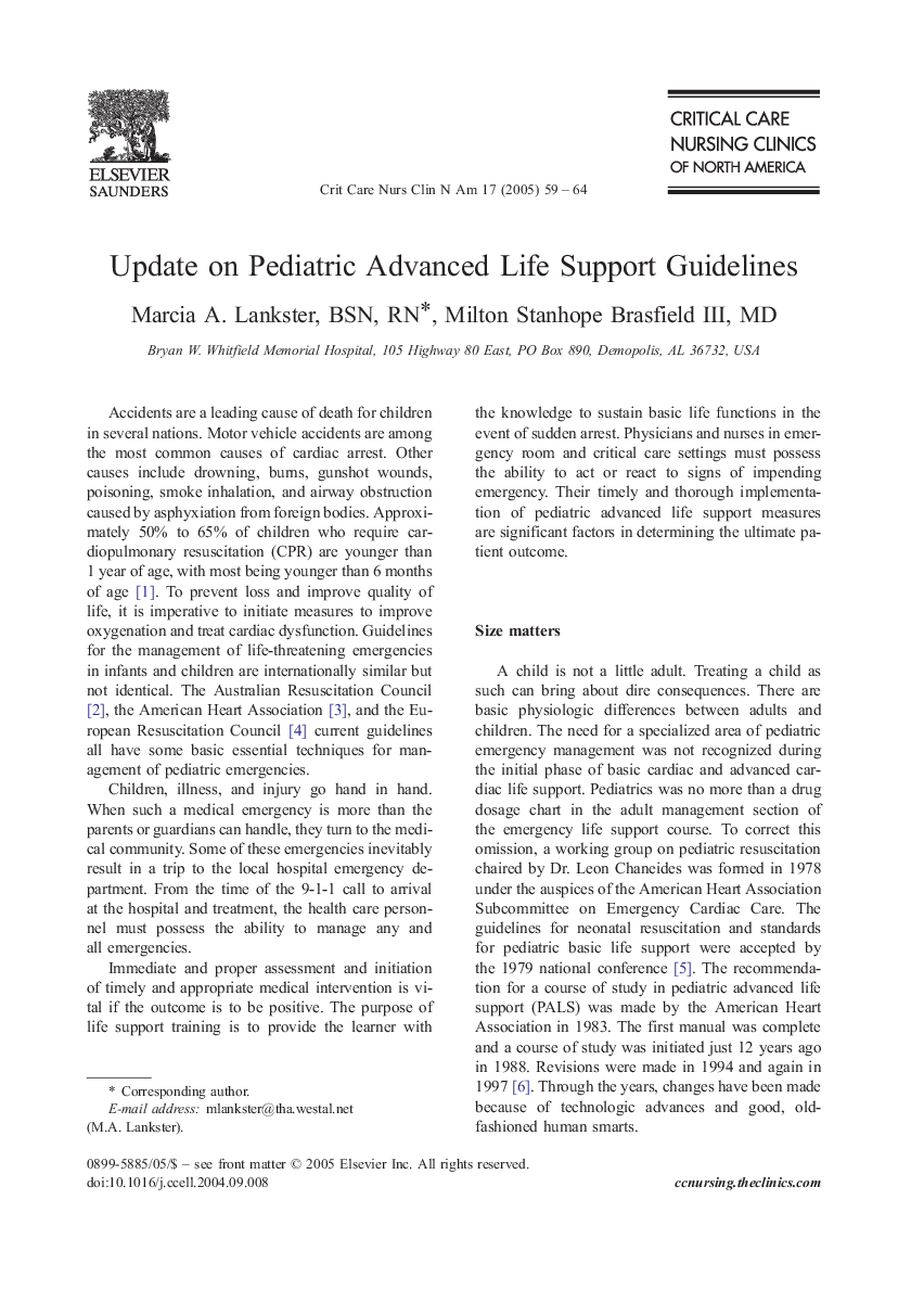 Update on Pediatric Advanced Life Support Guidelines