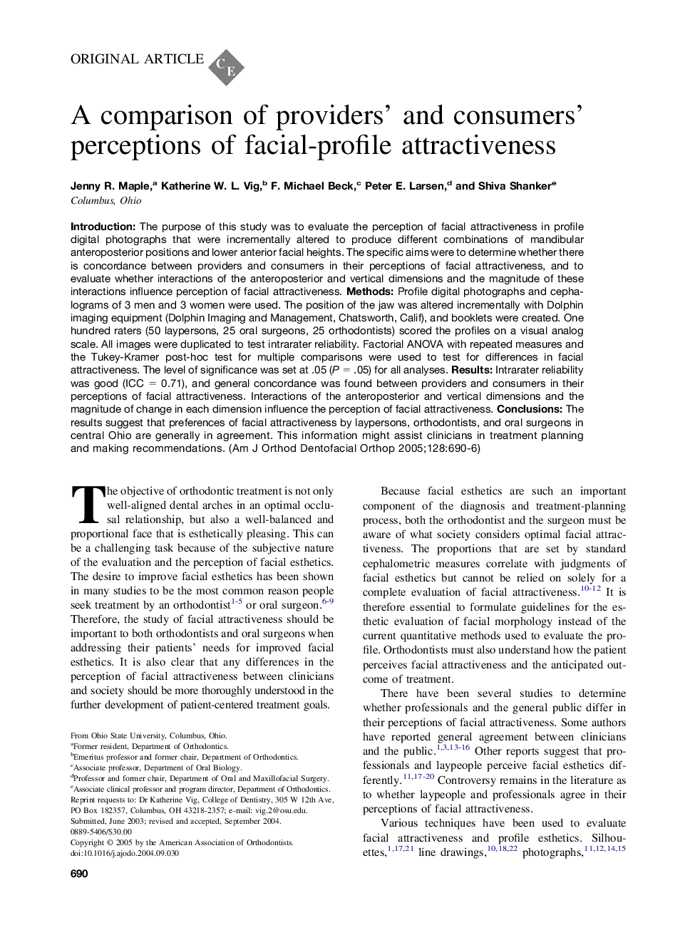 A comparison of providers' and consumers' perceptions of facial-profile attractiveness