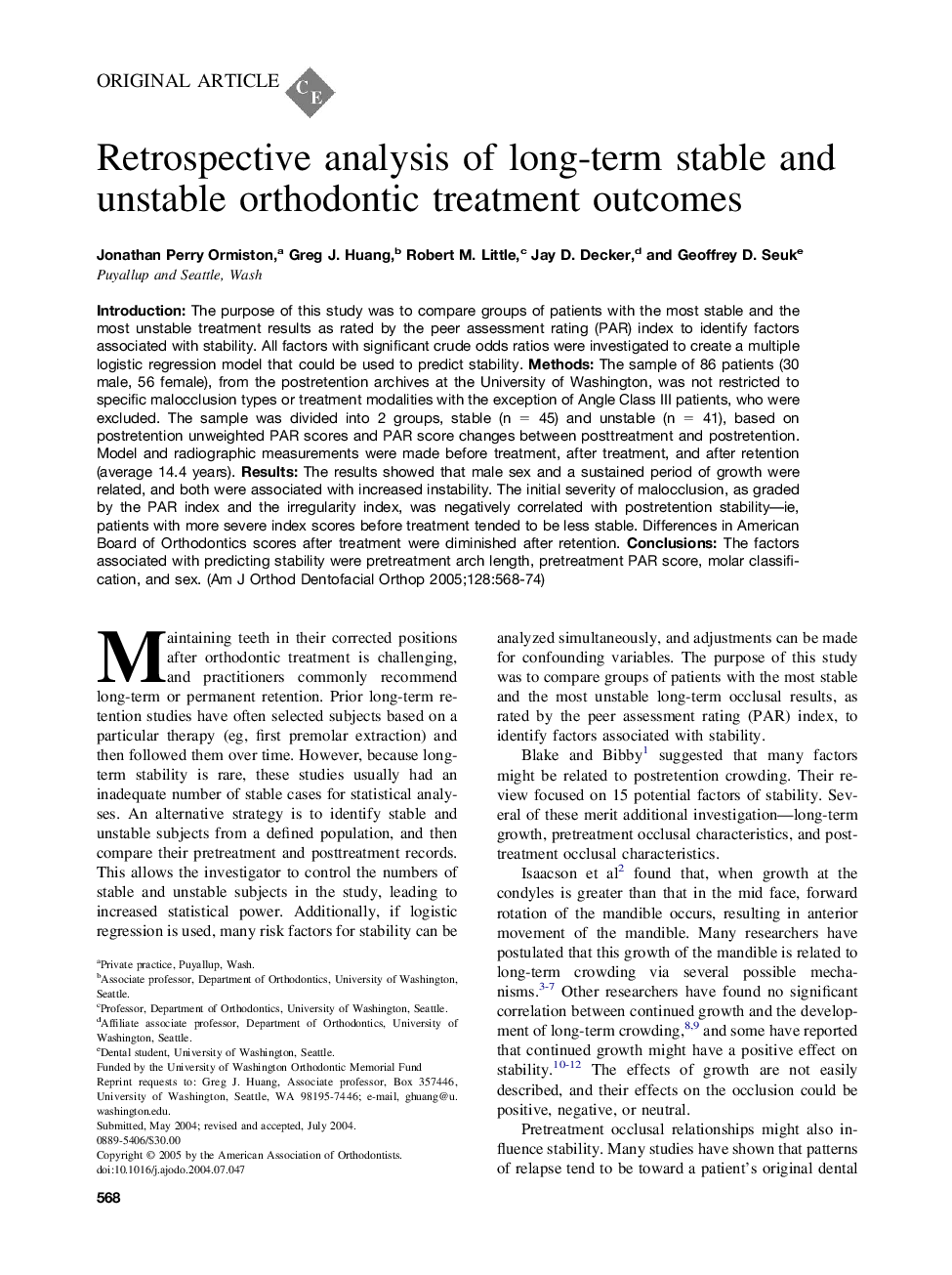 Retrospective analysis of long-term stable and unstable orthodontic treatment outcomes