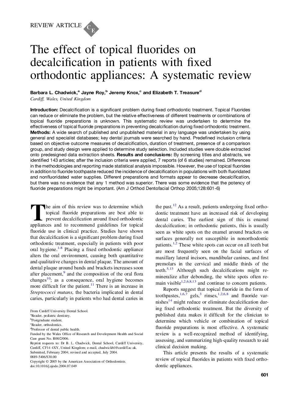 The effect of topical fluorides on decalcification in patients with fixed orthodontic appliances: A systematic review