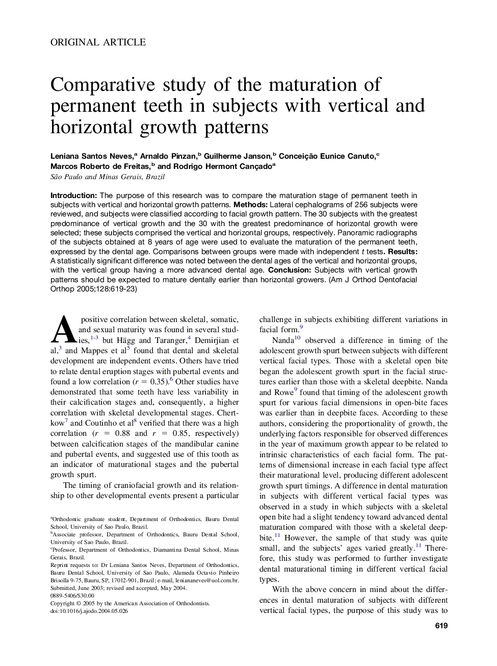 Comparative study of the maturation of permanent teeth in subjects with vertical and horizontal growth patterns