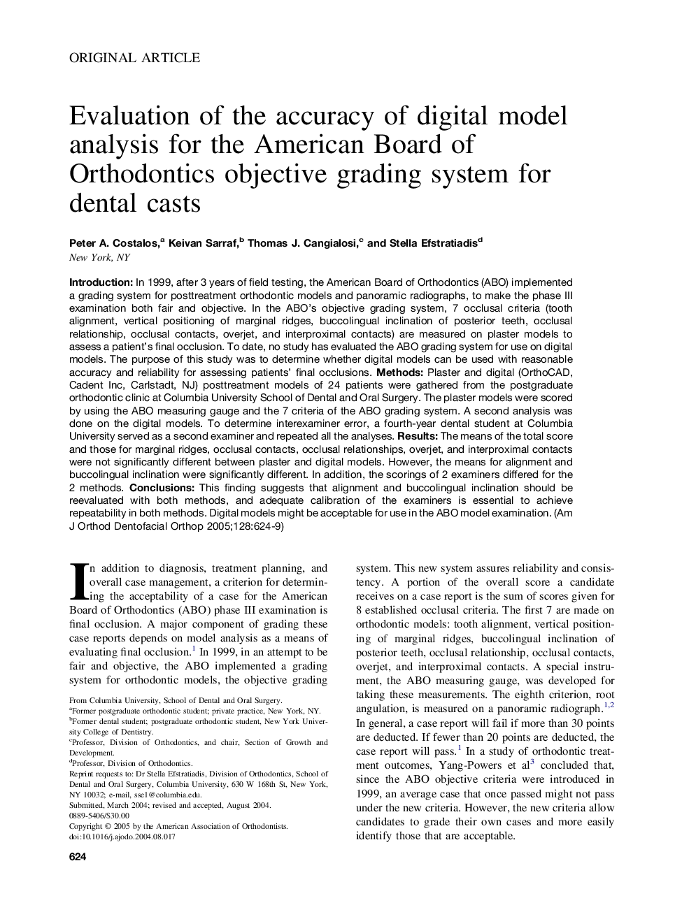 Evaluation of the accuracy of digital model analysis for the American Board of Orthodontics objective grading system for dental casts