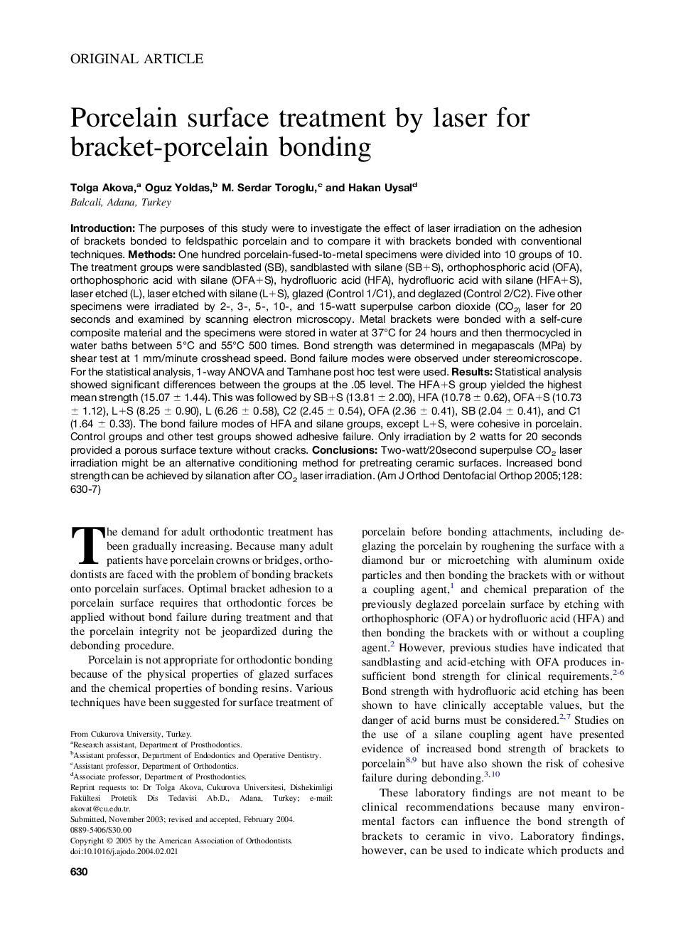 Porcelain surface treatment by laser for bracket-porcelain bonding