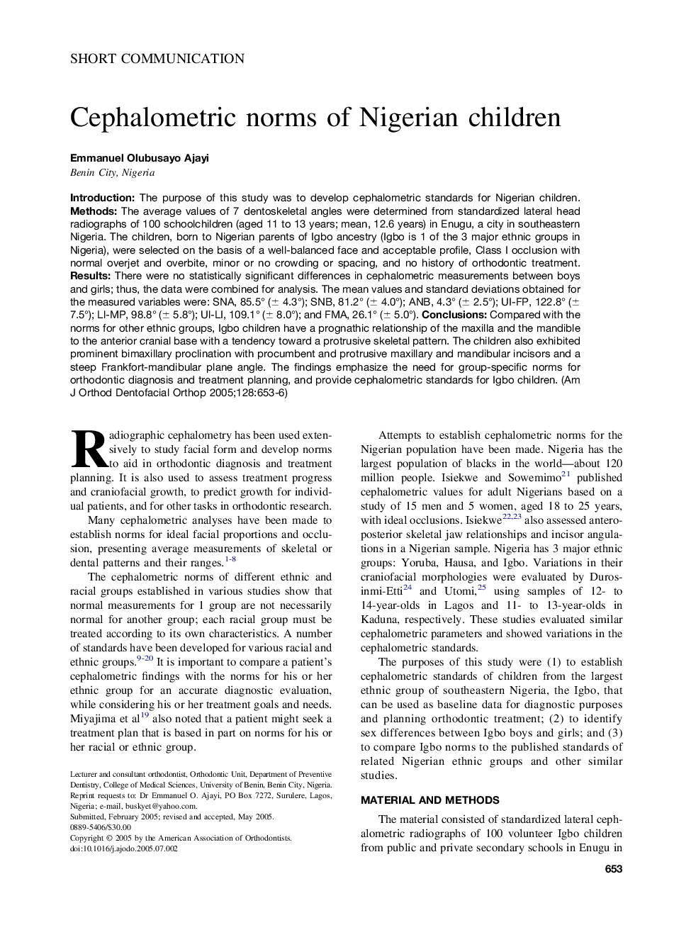 Cephalometric norms of Nigerian children