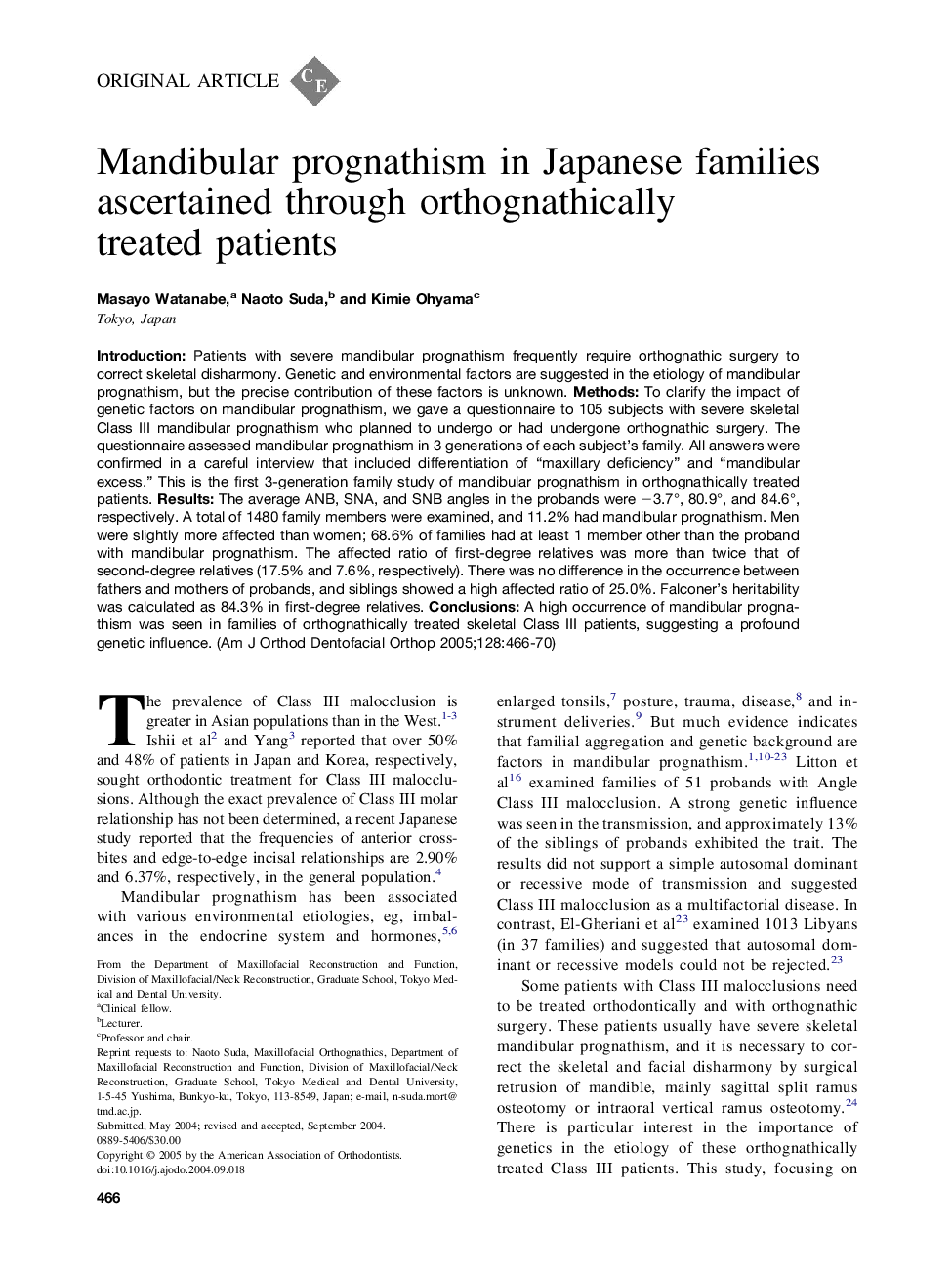 Mandibular prognathism in Japanese families ascertained through orthognathically treated patients