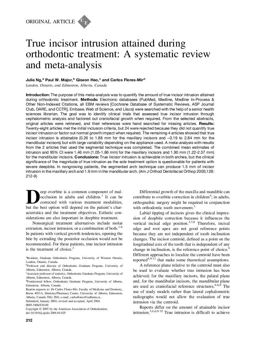 True incisor intrusion attained during orthodontic treatment: A systematic review and meta-analysis