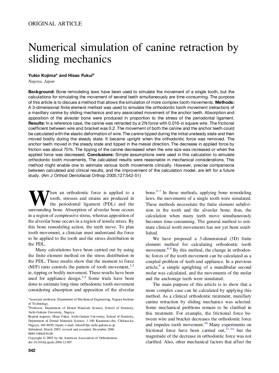 Numerical simulation of canine retraction by sliding mechanics
