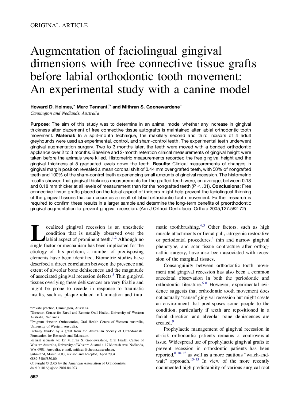 Augmentation of faciolingual gingival dimensions with free connective tissue grafts before labial orthodontic tooth movement: An experimental study with a canine model