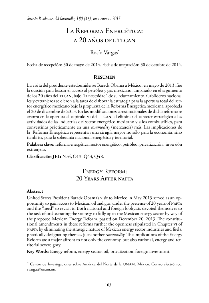 La Reforma Energética: a 20 años del tlcan
