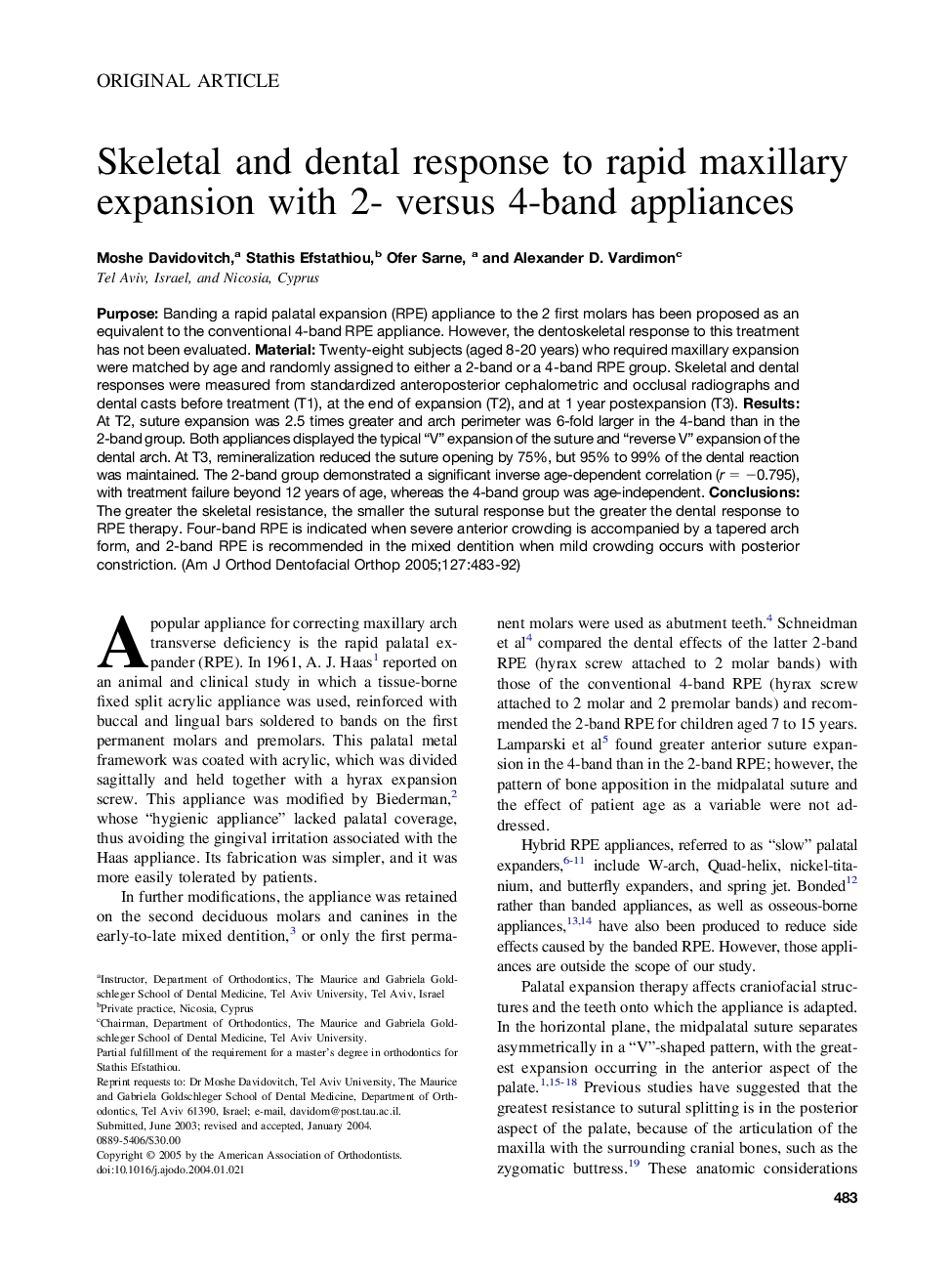 Skeletal and dental response to rapid maxillary expansion with 2- versus 4-band appliances1