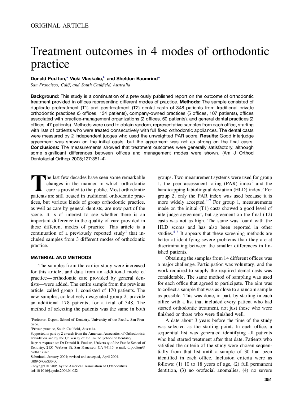 Treatment outcomes in 4 modes of orthodontic practice