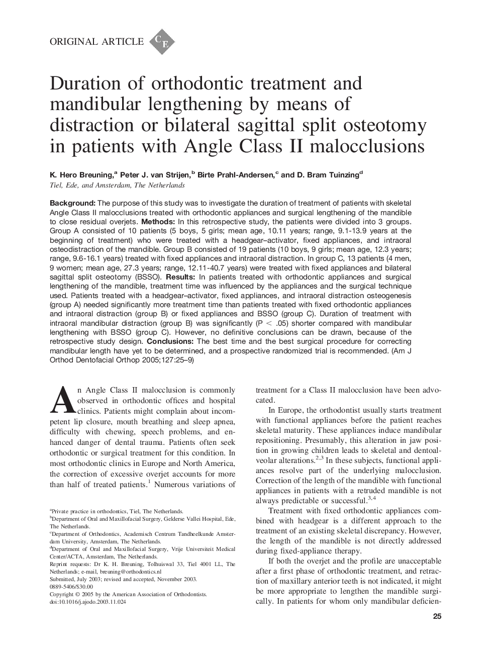 Duration of orthodontic treatment and mandibular lengthening by means of distraction or bilateral sagittal split osteotomy in patients with angle class II malocclusions