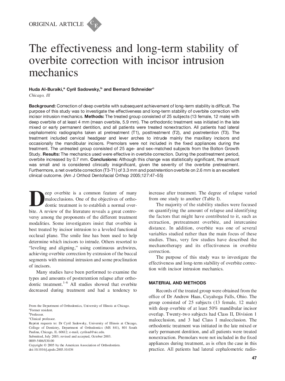 The effectiveness and long-term stability of overbite correction with incisor intrusion mechanics