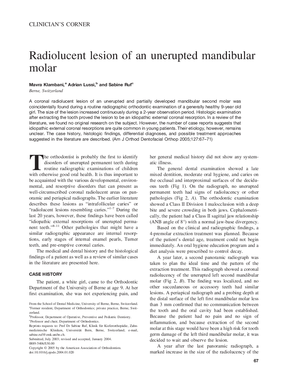 Radiolucent lesion of an unerupted mandibular molar