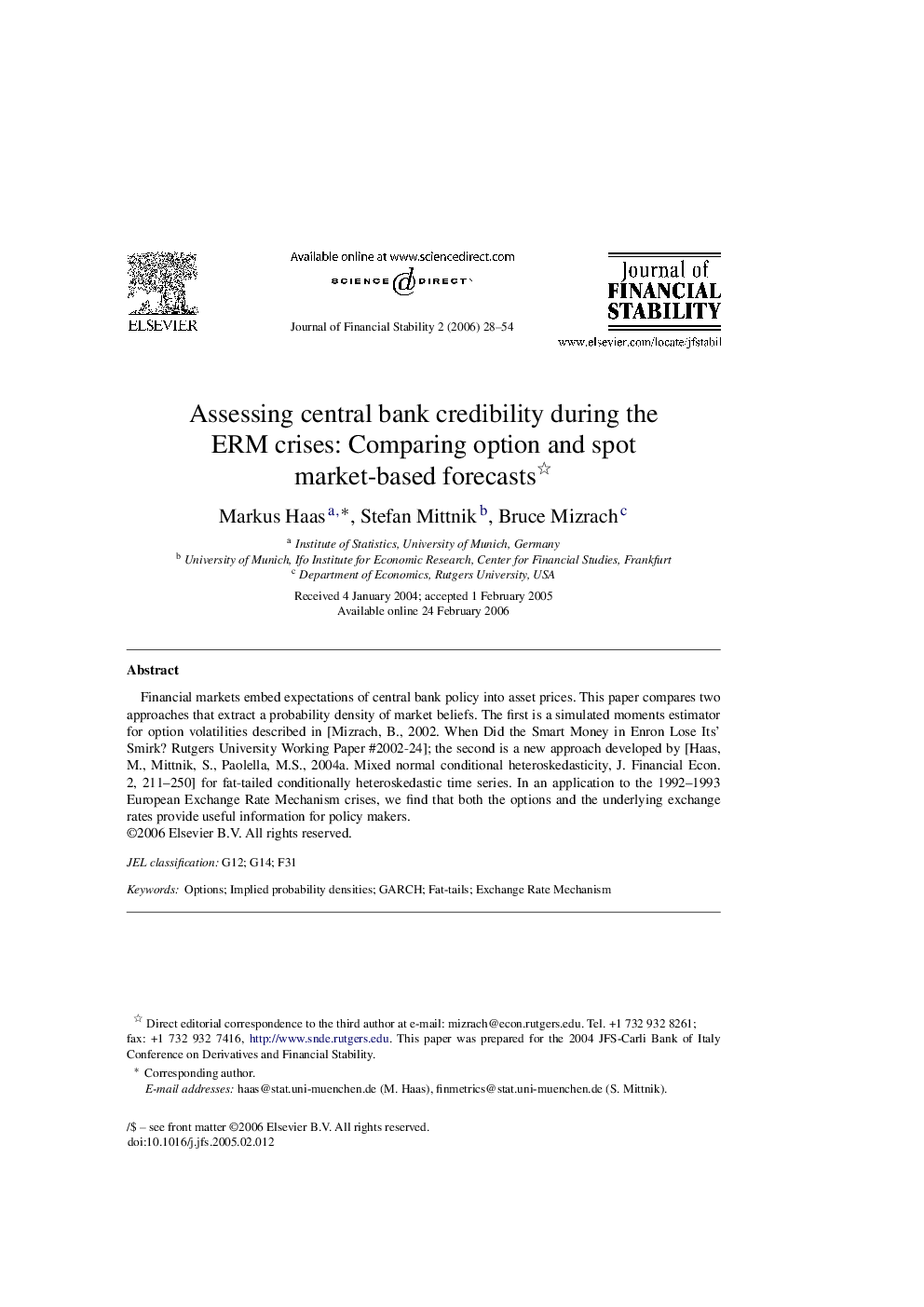 Assessing central bank credibility during the ERM crises: Comparing option and spot market-based forecasts 