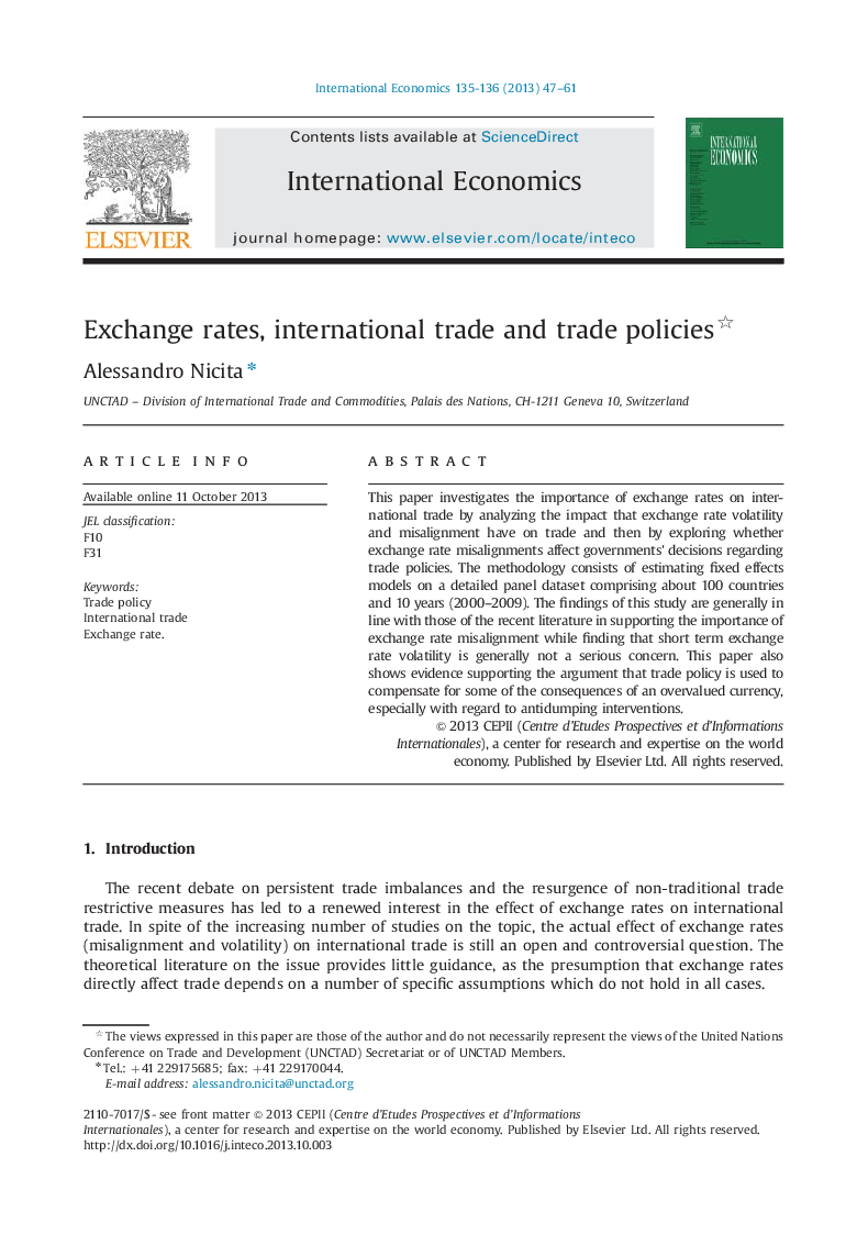 عکس صفحه اول مقاله: Exchange rates, international trade and trade policies Exchange rates, international trade and trade policies