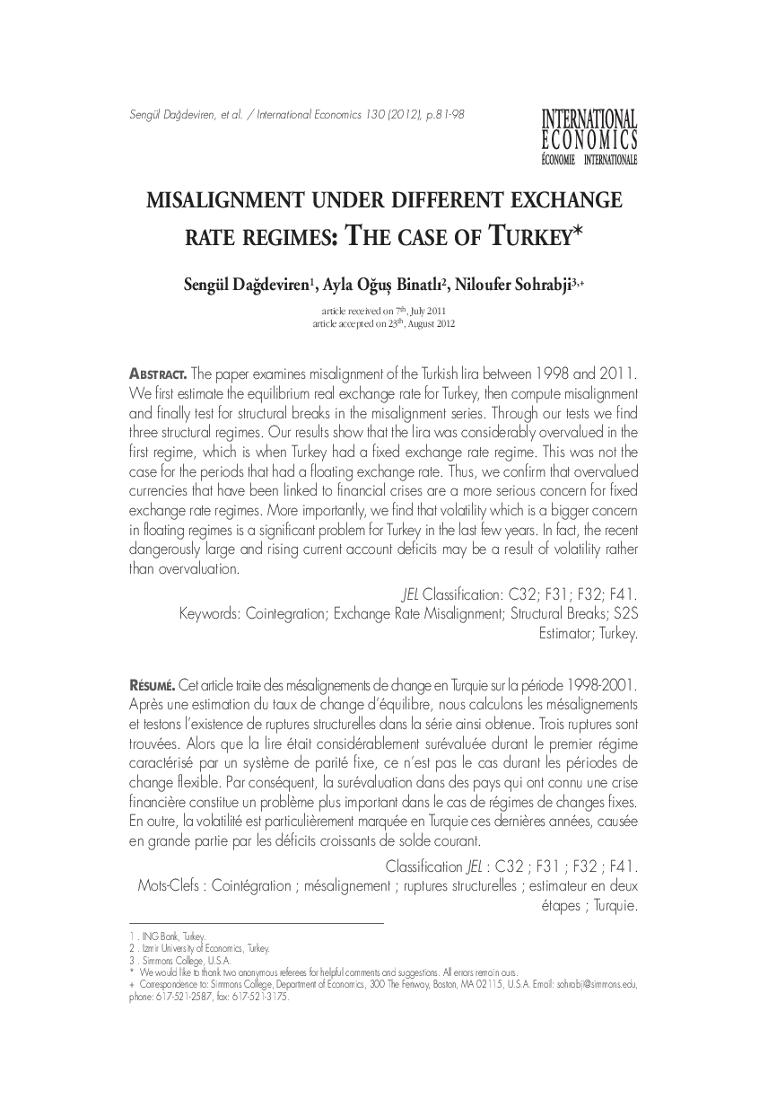 عکس صفحه اول مقاله: Misalignment under different exchange rate regimes: The case of Turkey* Misalignment under different exchange rate regimes: The case of Turkey*