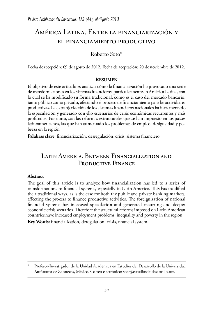 América Latina. Entre la Financiarización y el Financiamiento Productivo