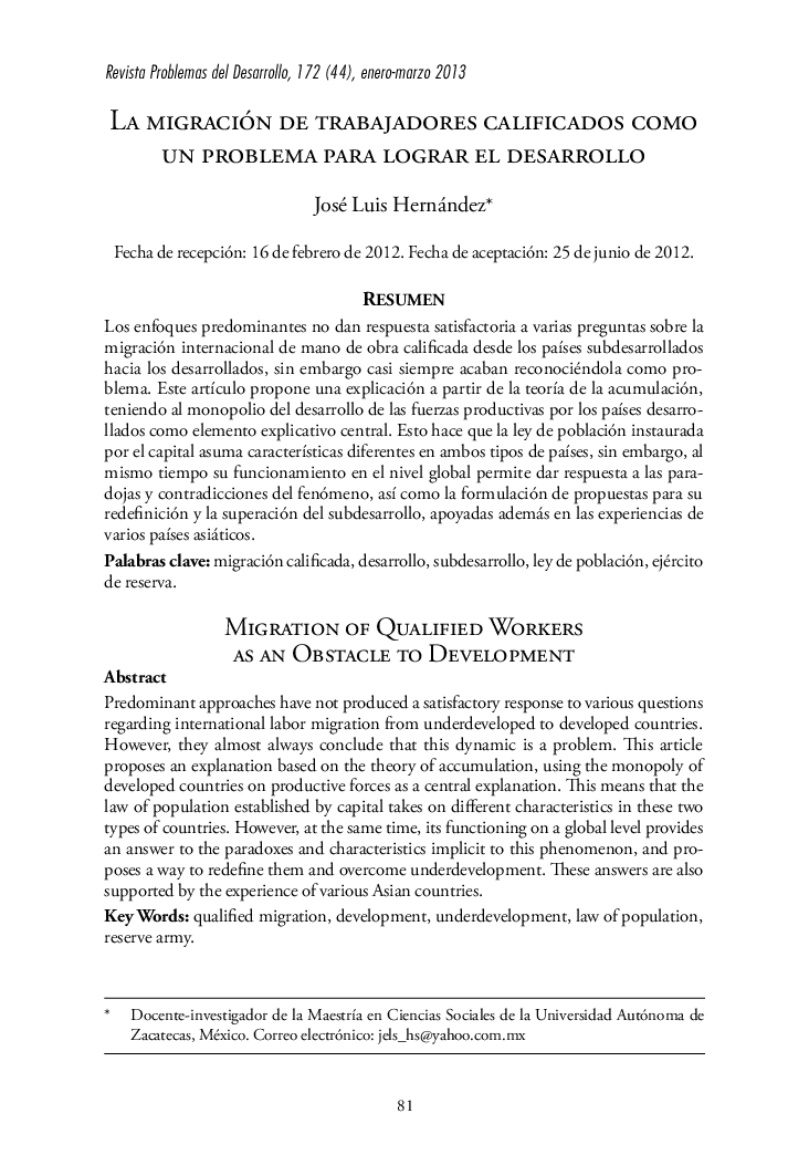 La migración de trabajadores calificados como un problema para lograr el desarrollo